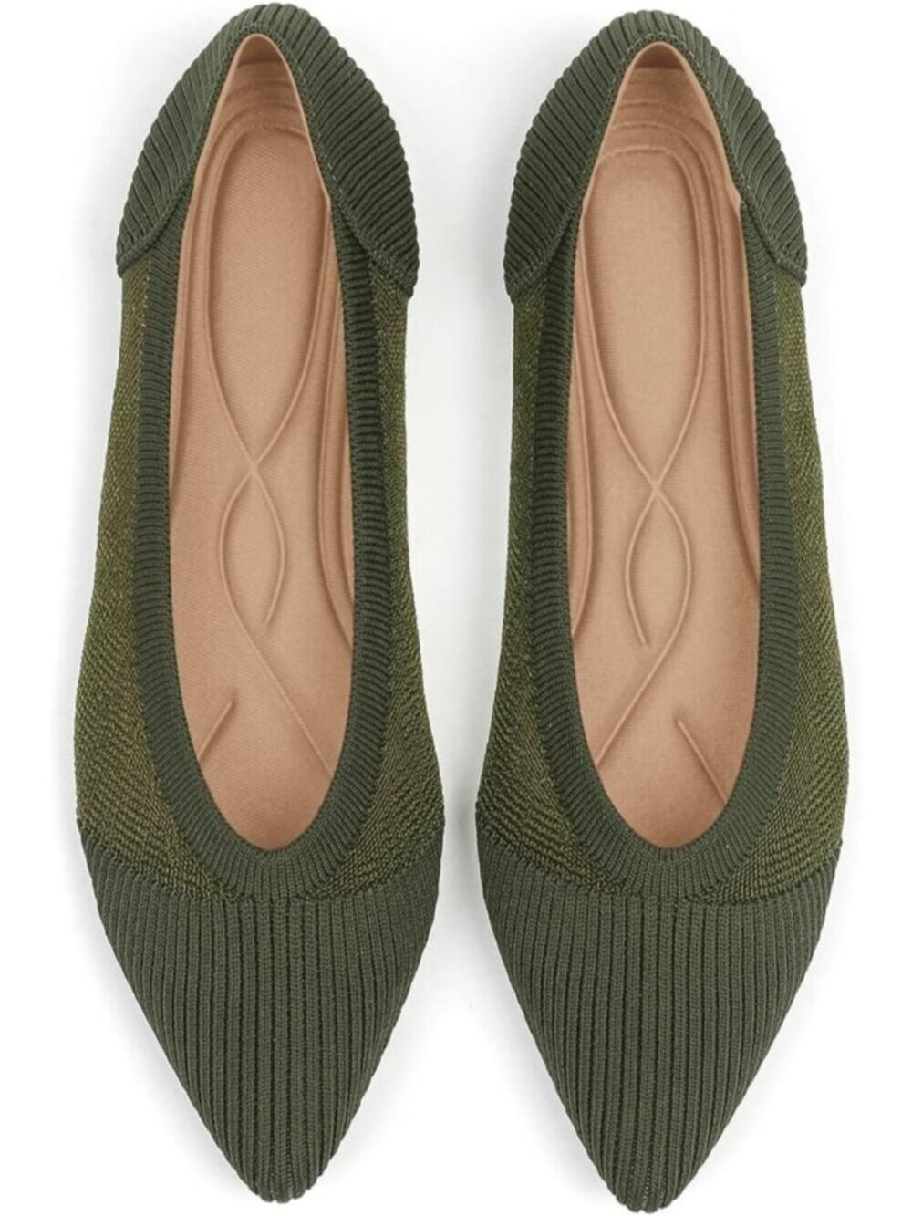 Women's Green Knit Ballet Flats Pointed Toe Comfortable Mesh Casual Shoes